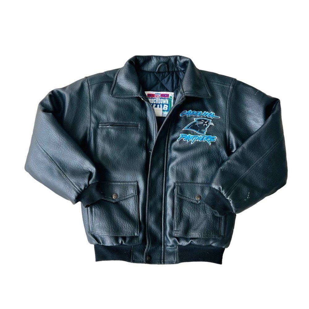 Vintage Might-Mac Touchdown Club Carolina‎ Panthers Faux Leather Jacket Youth M